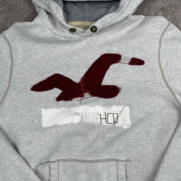 Logo Y2K Hollister Gray Logo Hoodie Size L Vtg 2000s Vibe Pullover Gray - Picture 2 of 5